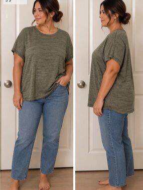 Hyba Olive Green Relaxed Oversized T-Shirt Tee Plus Size XXL